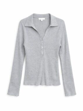 Adyson Parker Gray Ribbed Sweater With Collar, Size Small, Preppy Casual